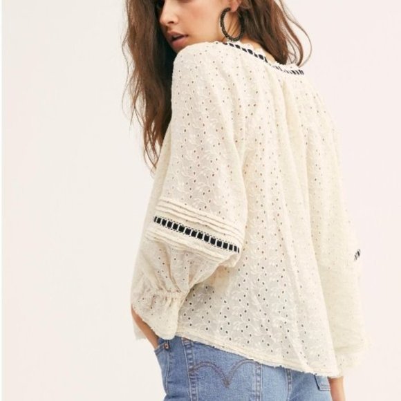 Free People Darcy Eyelet Blouse Ivory - Picture 2 of 8
